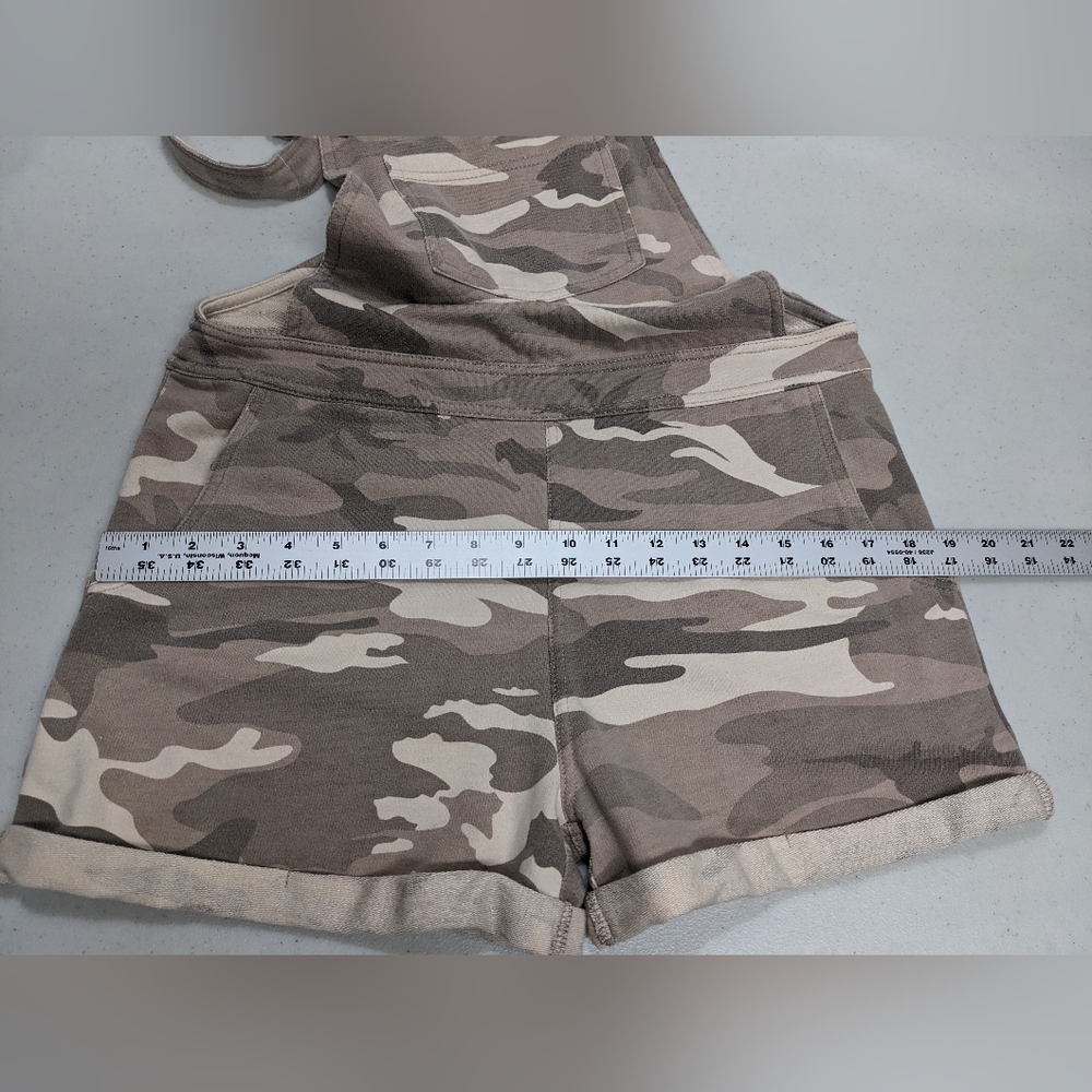 Universal Thread Shortall Bib Shorts Overalls S Taupe Camo Stretch Beach Boho - Picture 7 of 12